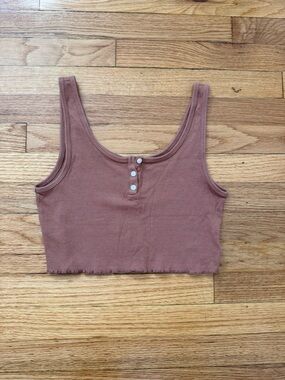 American Eagle Outfitters Ribbed Henley Cropped Tank - Dusty Peach